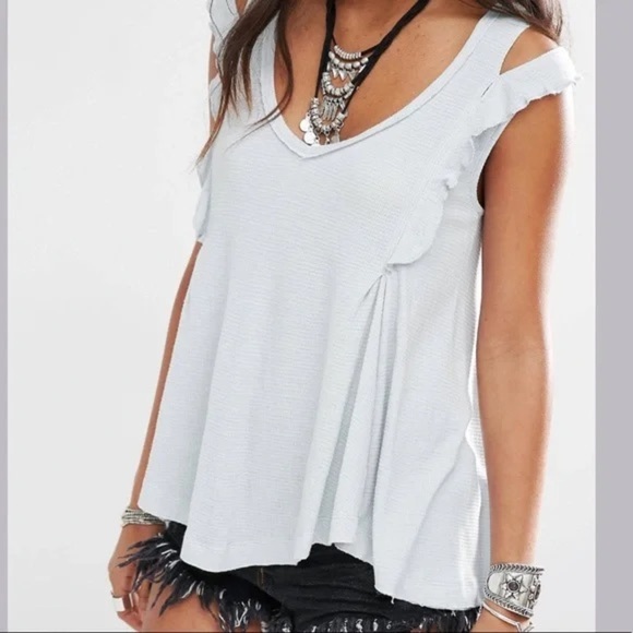 Free People Bondi Waffle Knit Tank Top Seafoam Green Size Small Oversized - Picture 5 of 11